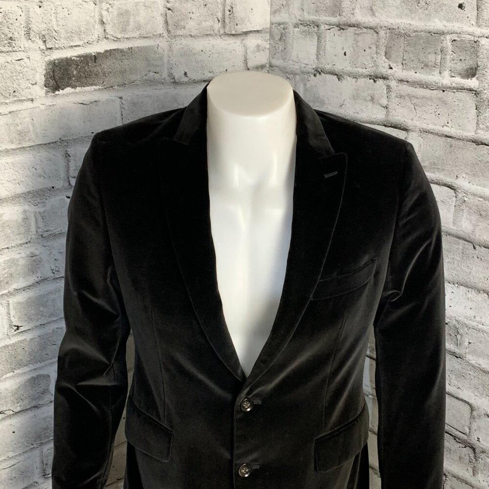 Banana Republic Velvet Blazer Sport Coat Mens 40S Black Tailored Fit Two Button - Picture 2 of 16